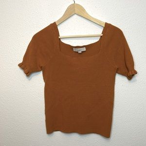 Loft Burnt Orange Square Neck Ruffled Blouse Size Medium